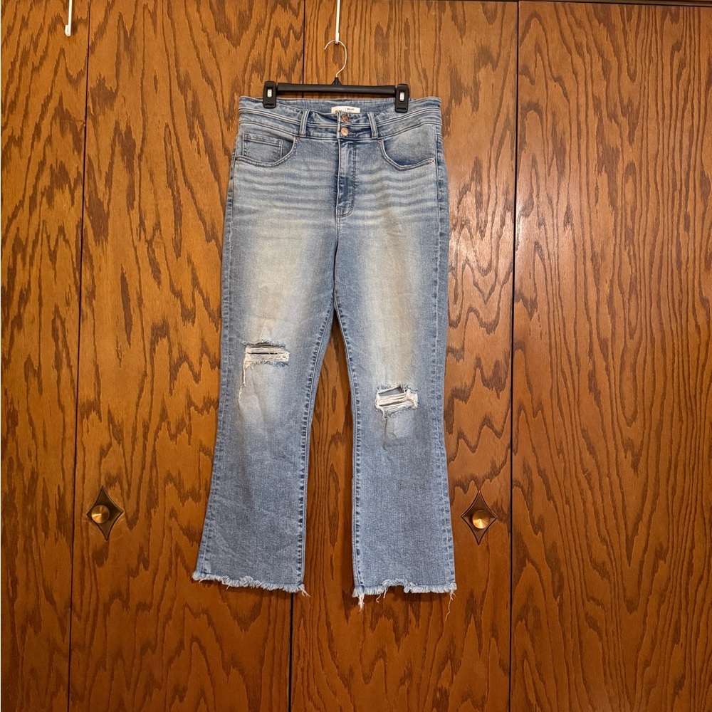 BKE Billie High Rise Cropped Flare Jeans 33x28 Distressed Raw Hem